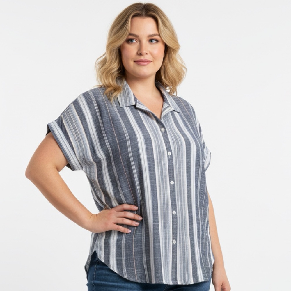 Lucky Brand - Striped Blue and White Women's short sleeve top size large